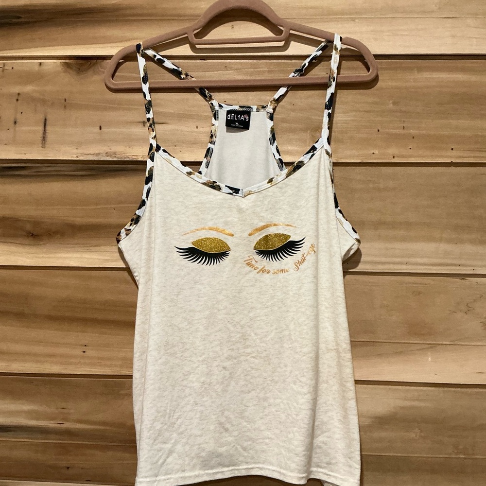 dELiA*s Cream Pajama Camisole with Gold and Black Leopard Details